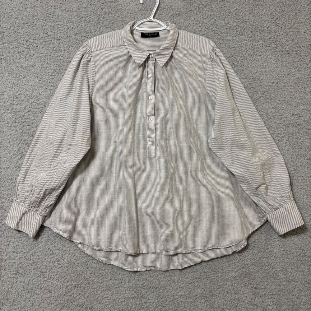 Work Casual Cotton Popover Shirt Relaxed Striped Lightweight Plus Size 22/24